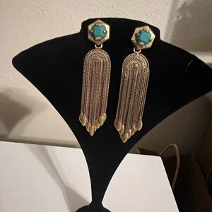 Stella & Dot Gold and Turquoise Fringe Earrings